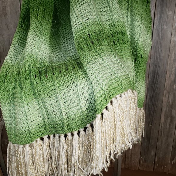 NEW Green Ombre Handmade Knitted Afghan Throw Knit Handmade Artisan Decor Gift - Picture 8 of 12